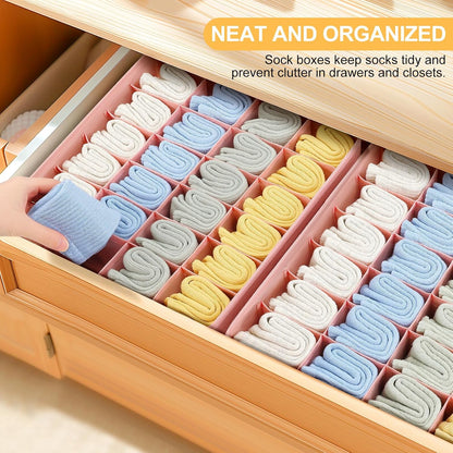 joyoldelf Sock Drawer Organizer Divider 2 Packs Underwear Organizer, 24 Cell Closet Organizers and Storage Organizer Sock Holders Organizers for Storing Socks, Handkerchiefs, Ties, Belts (Grey)