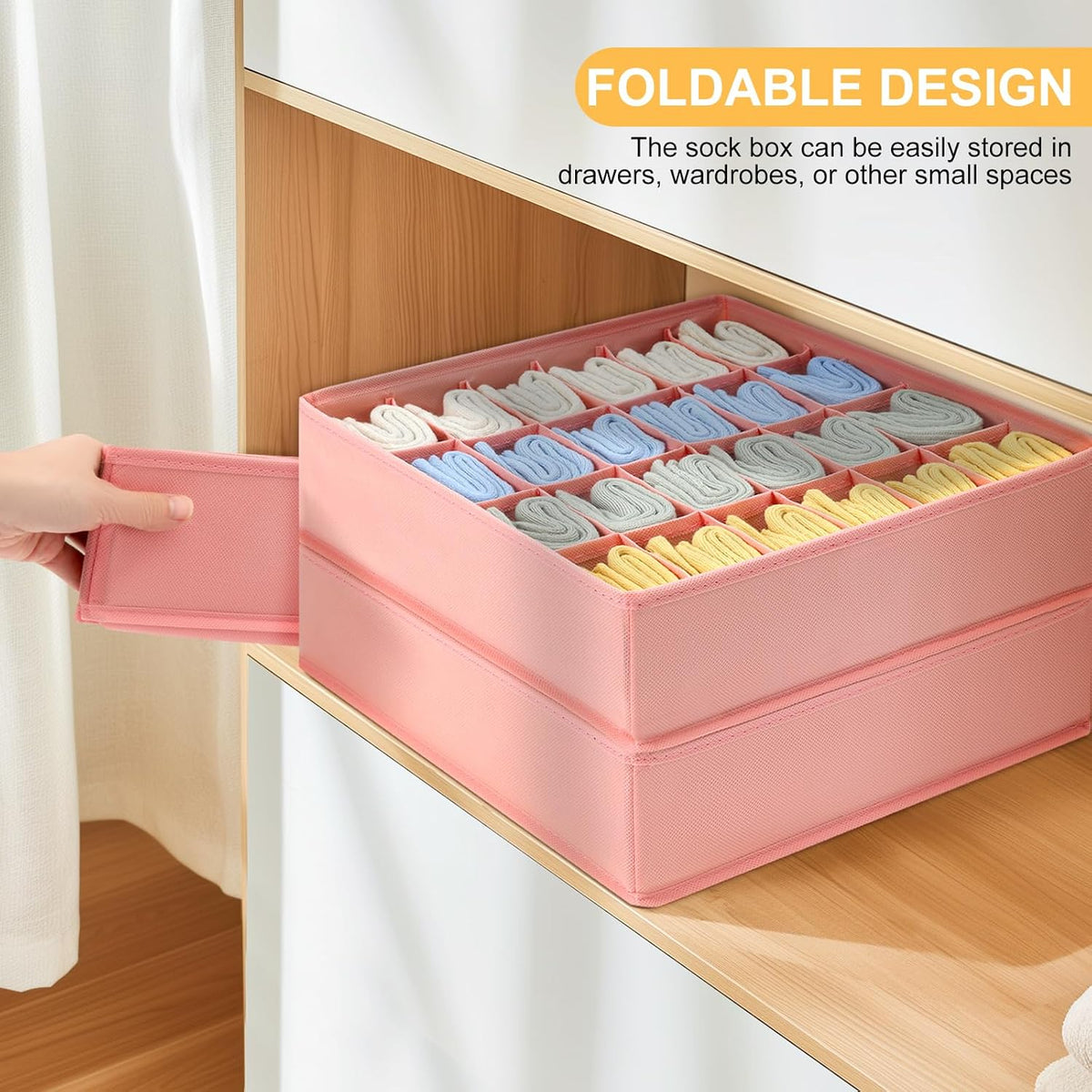joyoldelf Sock Drawer Organizer Divider 2 Packs Underwear Organizer, 24 Cell Closet Organizers and Storage Organizer Sock Holders Organizers for Storing Socks, Handkerchiefs, Ties, Belts (Grey)