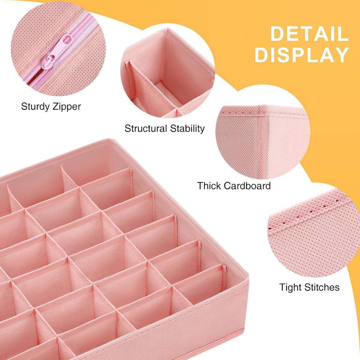 joyoldelf Sock Drawer Organizer Divider 2 Packs Underwear Organizer, 24 Cell Closet Organizers and Storage Organizer Sock Holders Organizers for Storing Socks, Handkerchiefs, Ties, Belts (Grey)