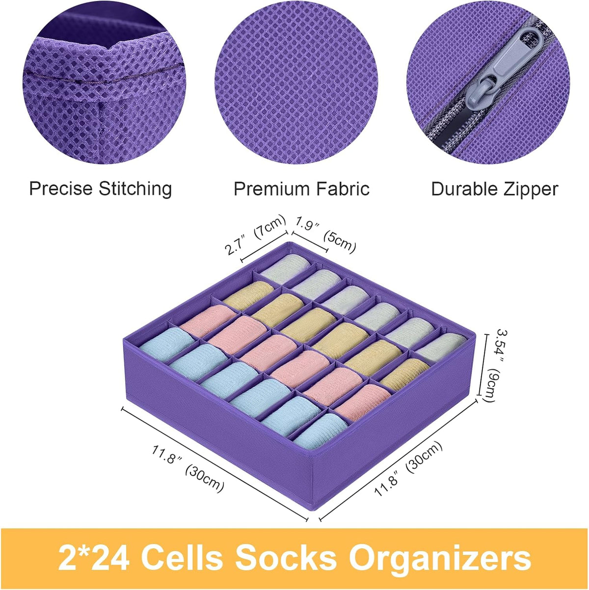 joyoldelf Sock Drawer Organizer Divider 2 Packs Underwear Organizer, 24 Cell Closet Organizers and Storage Organizer Sock Holders Organizers for Storing Socks, Handkerchiefs, Ties, Belts (Grey)