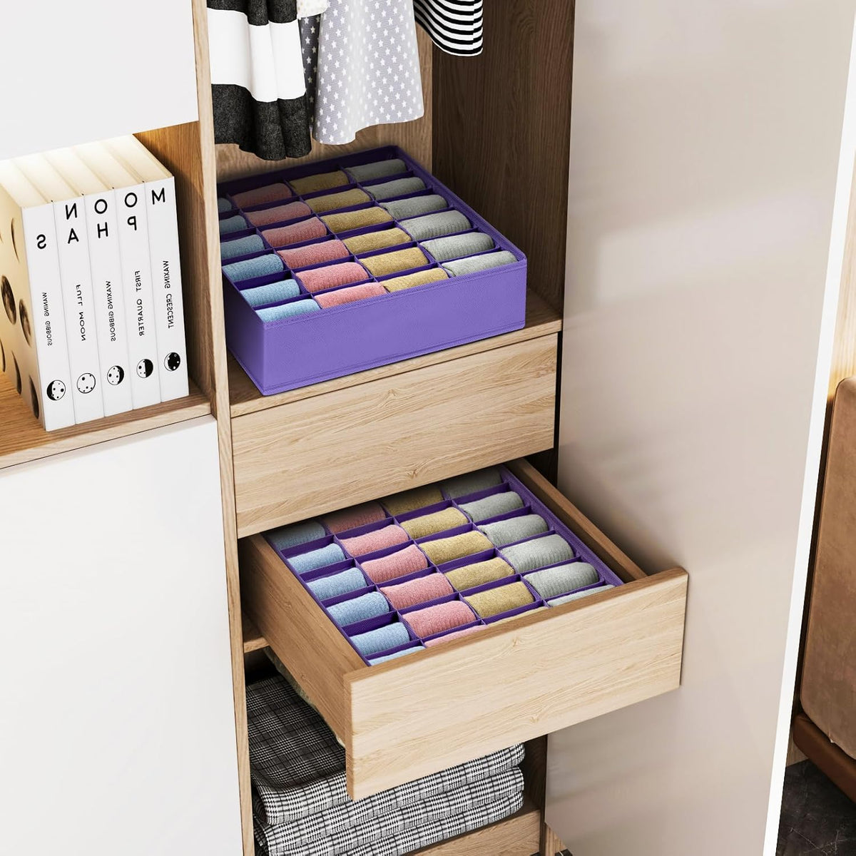 joyoldelf Sock Drawer Organizer Divider 2 Packs Underwear Organizer, 24 Cell Closet Organizers and Storage Organizer Sock Holders Organizers for Storing Socks, Handkerchiefs, Ties, Belts (Grey)