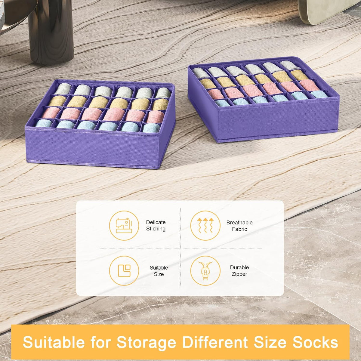 joyoldelf Sock Drawer Organizer Divider 2 Packs Underwear Organizer, 24 Cell Closet Organizers and Storage Organizer Sock Holders Organizers for Storing Socks, Handkerchiefs, Ties, Belts (Grey)