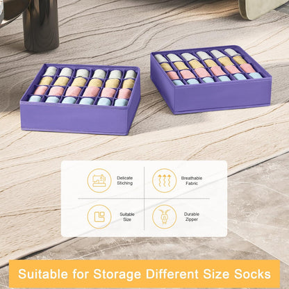 joyoldelf Sock Drawer Organizer Divider 2 Packs Underwear Organizer, 24 Cell Closet Organizers and Storage Organizer Sock Holders Organizers for Storing Socks, Handkerchiefs, Ties, Belts (Grey)