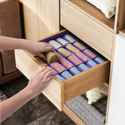 joyoldelf Sock Drawer Organizer Divider 2 Packs Underwear Organizer, 24 Cell Closet Organizers and Storage Organizer Sock Holders Organizers for Storing Socks, Handkerchiefs, Ties, Belts (Grey)