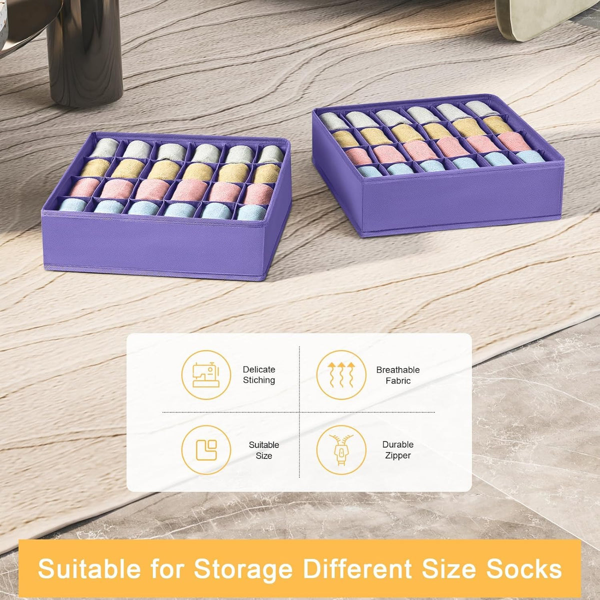 joyoldelf Sock Drawer Organizer Divider 2 Packs Underwear Organizer, 24 Cell Closet Organizers and Storage Organizer Sock Holders Organizers for Storing Socks, Handkerchiefs, Ties, Belts (Grey)