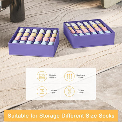 joyoldelf Sock Drawer Organizer Divider 2 Packs Underwear Organizer, 24 Cell Closet Organizers and Storage Organizer Sock Holders Organizers for Storing Socks, Handkerchiefs, Ties, Belts (Grey)