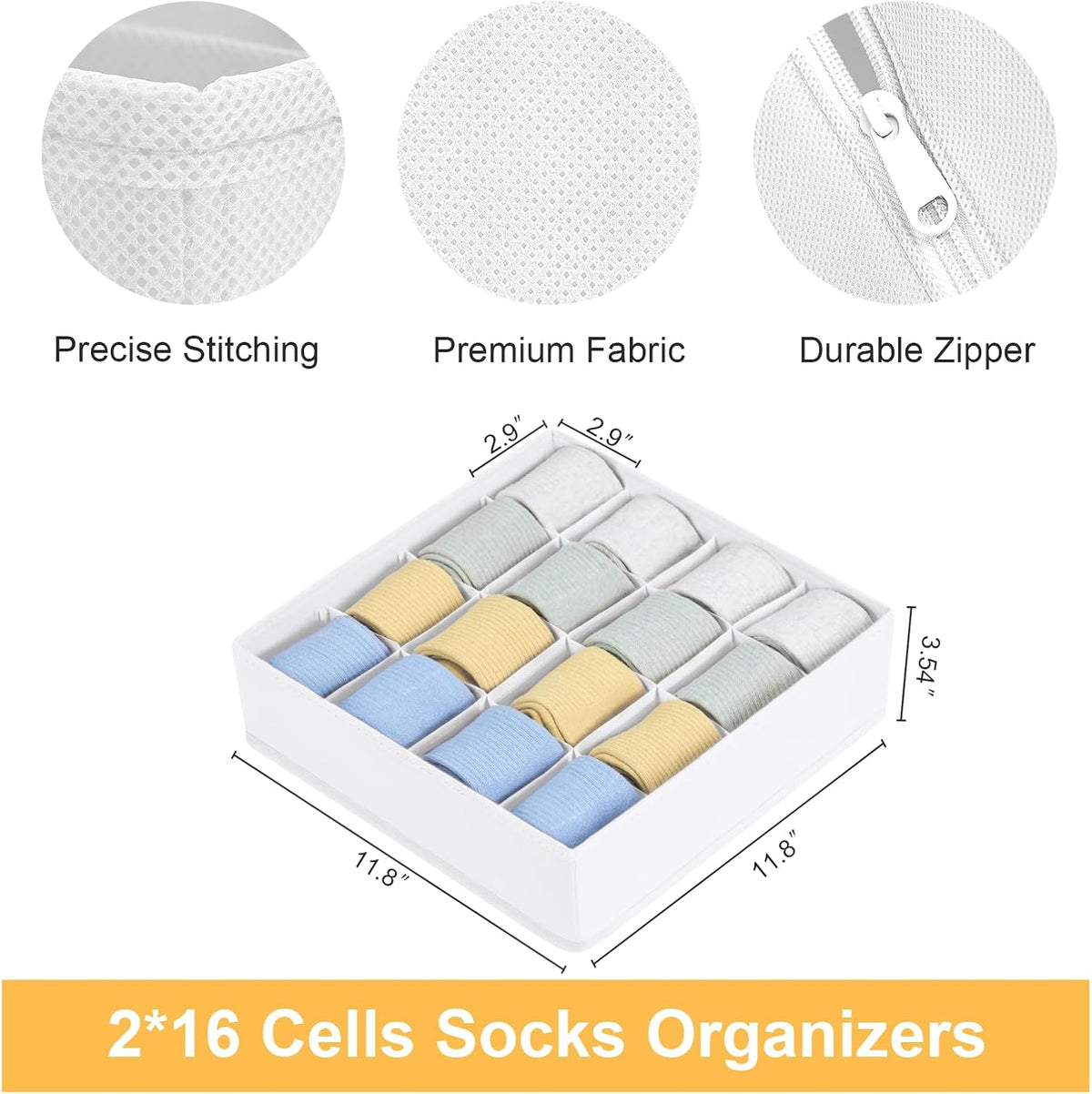 joyoldelf Sock Drawer Organizer Divider 2 Packs Underwear Organizer, 24 Cell Closet Organizers and Storage Organizer Sock Holders Organizers for Storing Socks, Handkerchiefs, Ties, Belts (Grey)