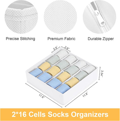 joyoldelf Sock Drawer Organizer Divider 2 Packs Underwear Organizer, 24 Cell Closet Organizers and Storage Organizer Sock Holders Organizers for Storing Socks, Handkerchiefs, Ties, Belts (Grey)