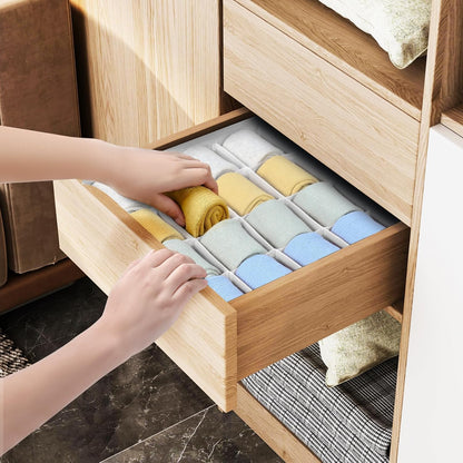 joyoldelf Sock Drawer Organizer Divider 2 Packs Underwear Organizer, 24 Cell Closet Organizers and Storage Organizer Sock Holders Organizers for Storing Socks, Handkerchiefs, Ties, Belts (Grey)