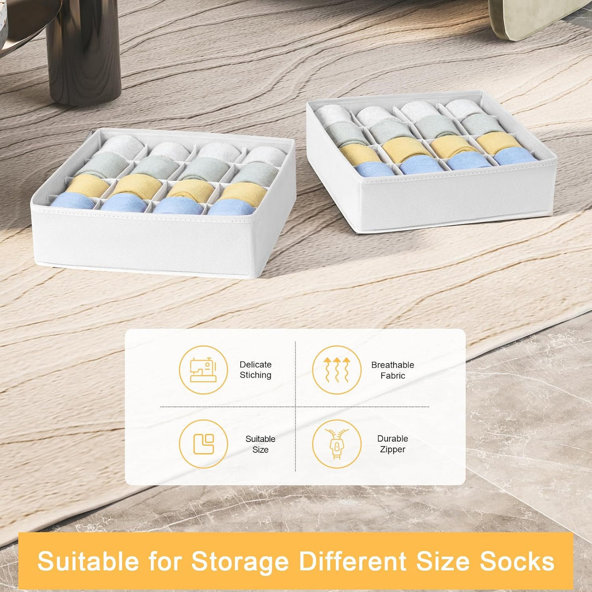 joyoldelf Sock Drawer Organizer Divider 2 Packs Underwear Organizer, 24 Cell Closet Organizers and Storage Organizer Sock Holders Organizers for Storing Socks, Handkerchiefs, Ties, Belts (Grey)