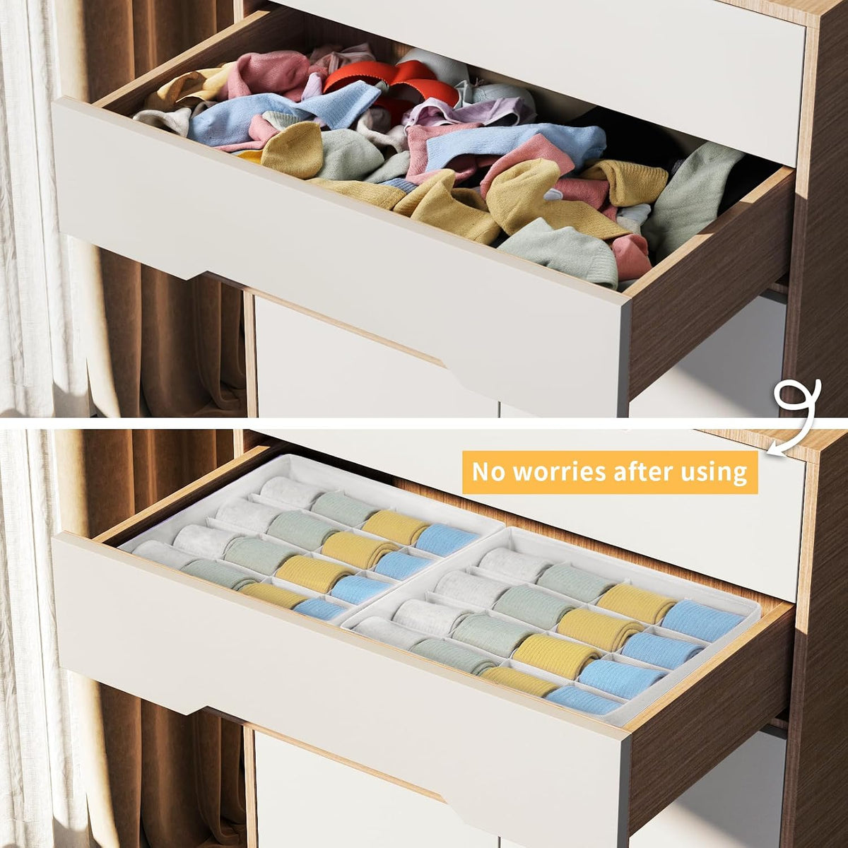 joyoldelf Sock Drawer Organizer Divider 2 Packs Underwear Organizer, 24 Cell Closet Organizers and Storage Organizer Sock Holders Organizers for Storing Socks, Handkerchiefs, Ties, Belts (Grey)