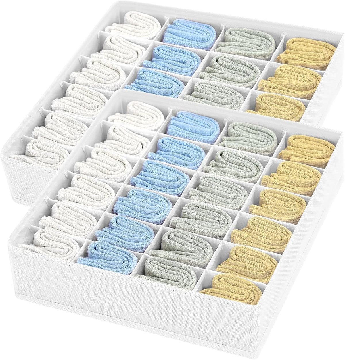 joyoldelf Sock Drawer Organizer Divider 2 Packs Underwear Organizer, 24 Cell Closet Organizers and Storage Organizer Sock Holders Organizers for Storing Socks, Handkerchiefs, Ties, Belts (Grey)