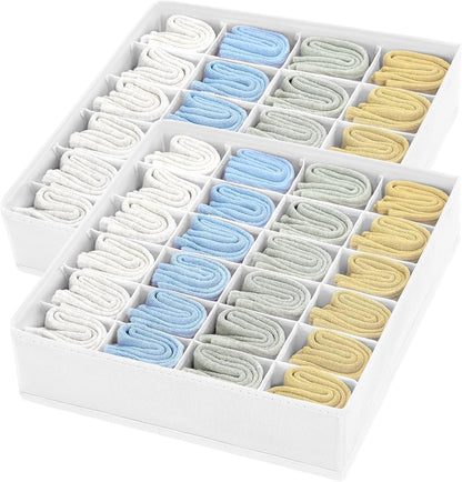 joyoldelf Sock Drawer Organizer Divider 2 Packs Underwear Organizer, 24 Cell Closet Organizers and Storage Organizer Sock Holders Organizers for Storing Socks, Handkerchiefs, Ties, Belts (Grey)