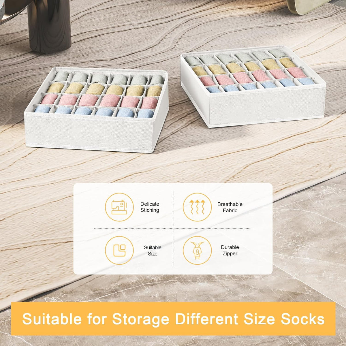 joyoldelf Sock Drawer Organizer Divider 2 Packs Underwear Organizer, 24 Cell Closet Organizers and Storage Organizer Sock Holders Organizers for Storing Socks, Handkerchiefs, Ties, Belts (Grey)