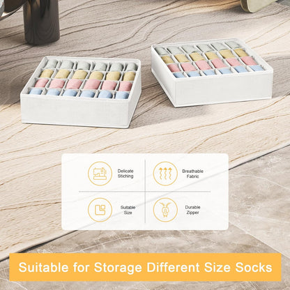 joyoldelf Sock Drawer Organizer Divider 2 Packs Underwear Organizer, 24 Cell Closet Organizers and Storage Organizer Sock Holders Organizers for Storing Socks, Handkerchiefs, Ties, Belts (Grey)