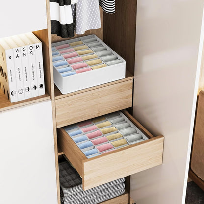 joyoldelf Sock Drawer Organizer Divider 2 Packs Underwear Organizer, 24 Cell Closet Organizers and Storage Organizer Sock Holders Organizers for Storing Socks, Handkerchiefs, Ties, Belts (Grey)