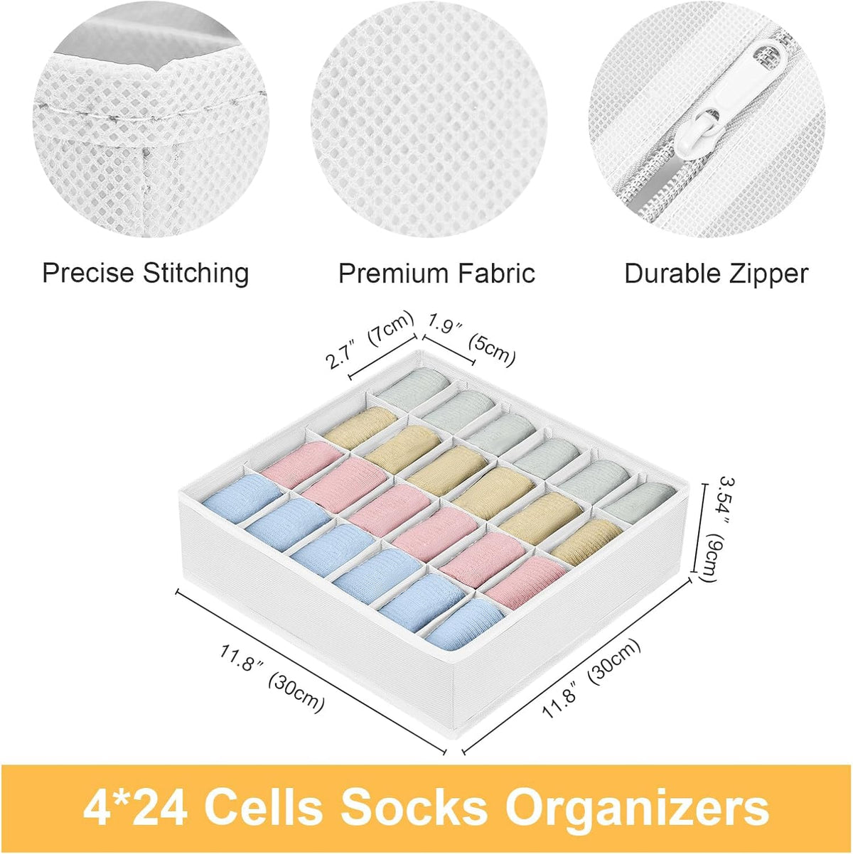 joyoldelf Sock Drawer Organizer Divider 2 Packs Underwear Organizer, 24 Cell Closet Organizers and Storage Organizer Sock Holders Organizers for Storing Socks, Handkerchiefs, Ties, Belts (Grey)