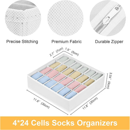 joyoldelf Sock Drawer Organizer Divider 2 Packs Underwear Organizer, 24 Cell Closet Organizers and Storage Organizer Sock Holders Organizers for Storing Socks, Handkerchiefs, Ties, Belts (Grey)