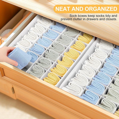 joyoldelf Sock Drawer Organizer Divider 2 Packs Underwear Organizer, 24 Cell Closet Organizers and Storage Organizer Sock Holders Organizers for Storing Socks, Handkerchiefs, Ties, Belts (Grey)