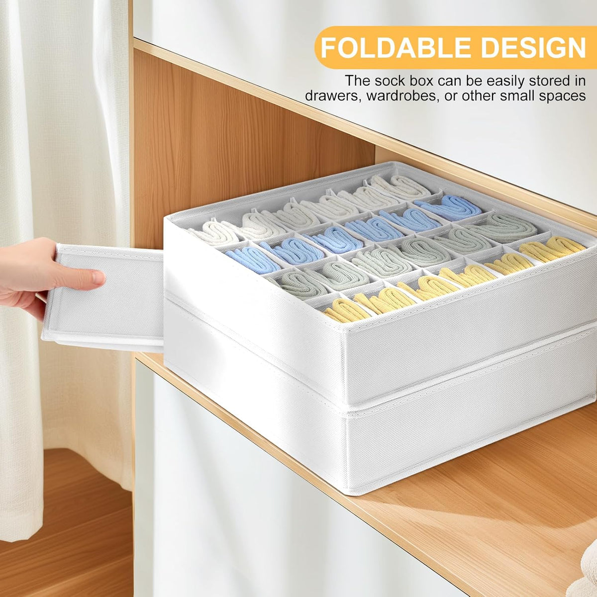 joyoldelf Sock Drawer Organizer Divider 2 Packs Underwear Organizer, 24 Cell Closet Organizers and Storage Organizer Sock Holders Organizers for Storing Socks, Handkerchiefs, Ties, Belts (Grey)
