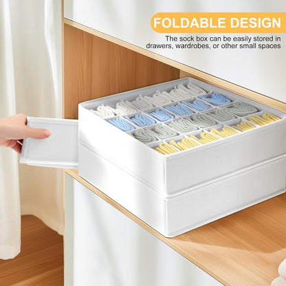 joyoldelf Sock Drawer Organizer Divider 2 Packs Underwear Organizer, 24 Cell Closet Organizers and Storage Organizer Sock Holders Organizers for Storing Socks, Handkerchiefs, Ties, Belts (Grey)