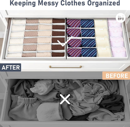 joyoldelf Sock Drawer Organizer Divider 2 Packs Underwear Organizer, 24 Cell Closet Organizers and Storage Organizer Sock Holders Organizers for Storing Socks, Handkerchiefs, Ties, Belts (Grey)