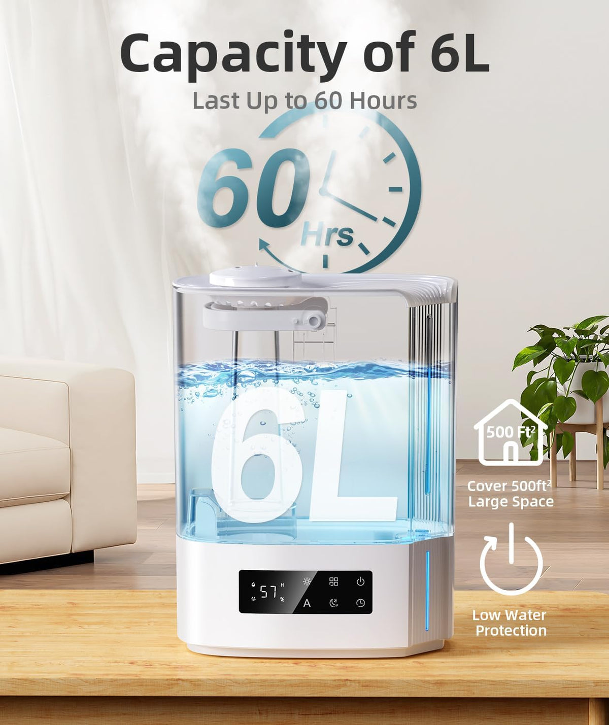 6L Humidifier for Bedroom Large Room Smart Humidistat Control
