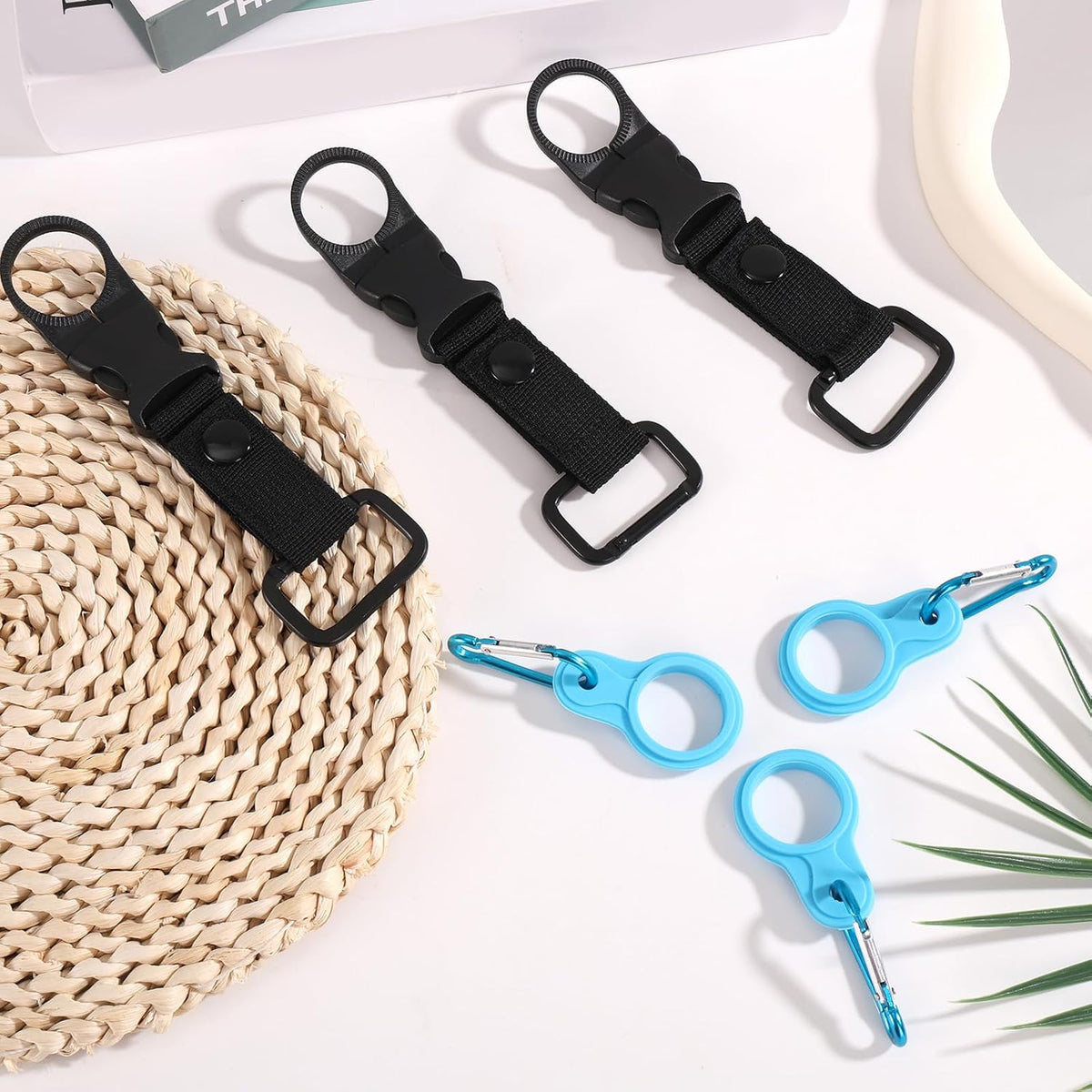 6Pcs Portable Mineral Water Bottle Holder Clips, 3 Plastic O-Ring Belt Buckles & 3 Silicone Hanging Rings with Carabiners, Bottle Keychain Hooks Carrier for Backpack, Hiking, Camping & Travel