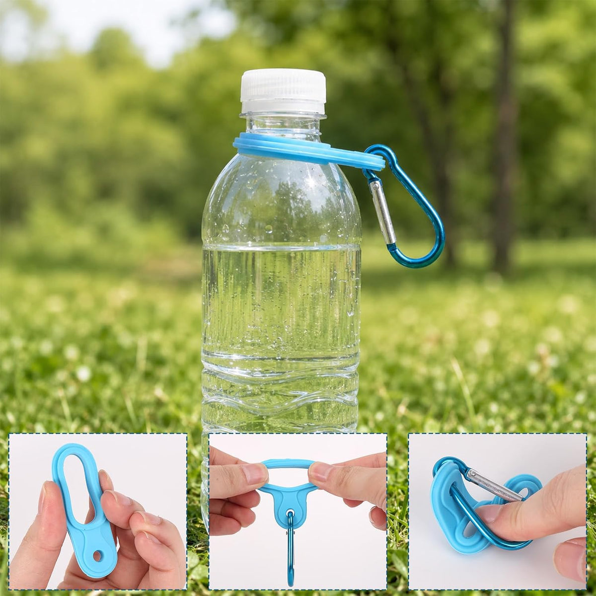 6Pcs Portable Mineral Water Bottle Holder Clips, 3 Plastic O-Ring Belt Buckles & 3 Silicone Hanging Rings with Carabiners, Bottle Keychain Hooks Carrier for Backpack, Hiking, Camping & Travel