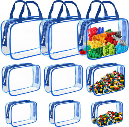 9 Packs Clear PVC Toy Storage Bags Toiletry Bags Waterproof Kids Zippered Toy Organizing Bags for Building Blocks Puzzle Stationery Black