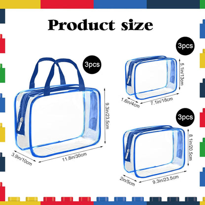9 Packs Clear PVC Toy Storage Bags Toiletry Bags Waterproof Kids Zippered Toy Organizing Bags for Building Blocks Puzzle Stationery Black
