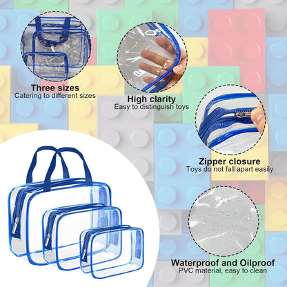 9 Packs Clear PVC Toy Storage Bags Toiletry Bags Waterproof Kids Zippered Toy Organizing Bags for Building Blocks Puzzle Stationery Black