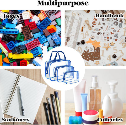 9 Packs Clear PVC Toy Storage Bags Toiletry Bags Waterproof Kids Zippered Toy Organizing Bags for Building Blocks Puzzle Stationery Black