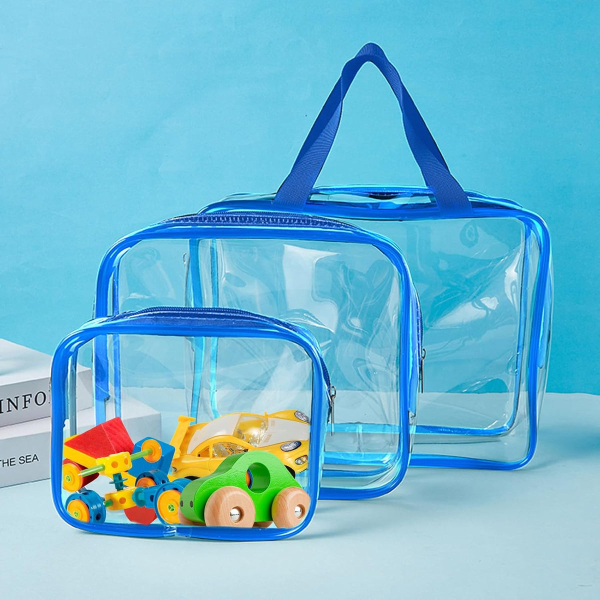 9 Packs Clear PVC Toy Storage Bags Toiletry Bags Waterproof Kids Zippered Toy Organizing Bags for Building Blocks Puzzle Stationery Black