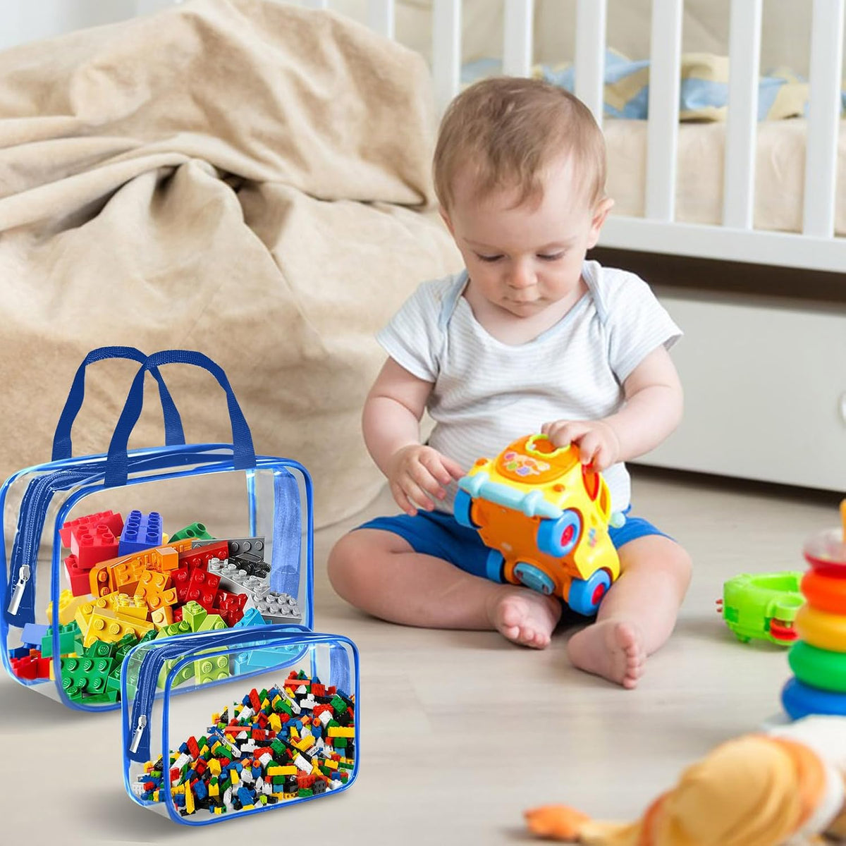 9 Packs Clear PVC Toy Storage Bags Toiletry Bags Waterproof Kids Zippered Toy Organizing Bags for Building Blocks Puzzle Stationery Black