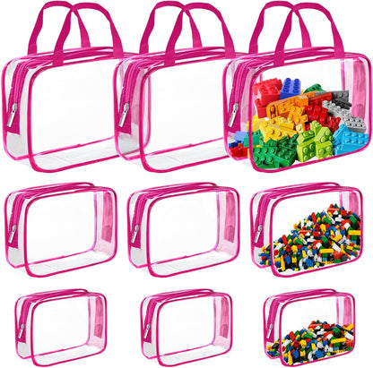 9 Packs Clear PVC Toy Storage Bags Toiletry Bags Waterproof Kids Zippered Toy Organizing Bags for Building Blocks Puzzle Stationery Black