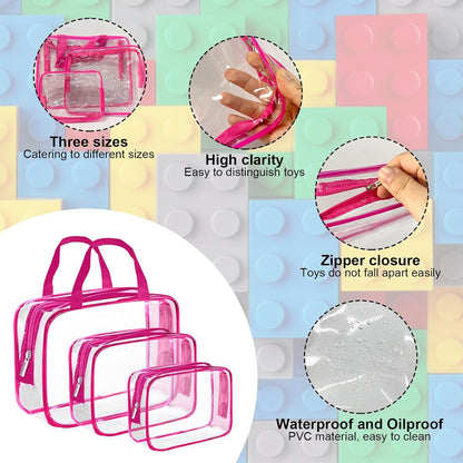 9 Packs Clear PVC Toy Storage Bags Toiletry Bags Waterproof Kids Zippered Toy Organizing Bags for Building Blocks Puzzle Stationery Black