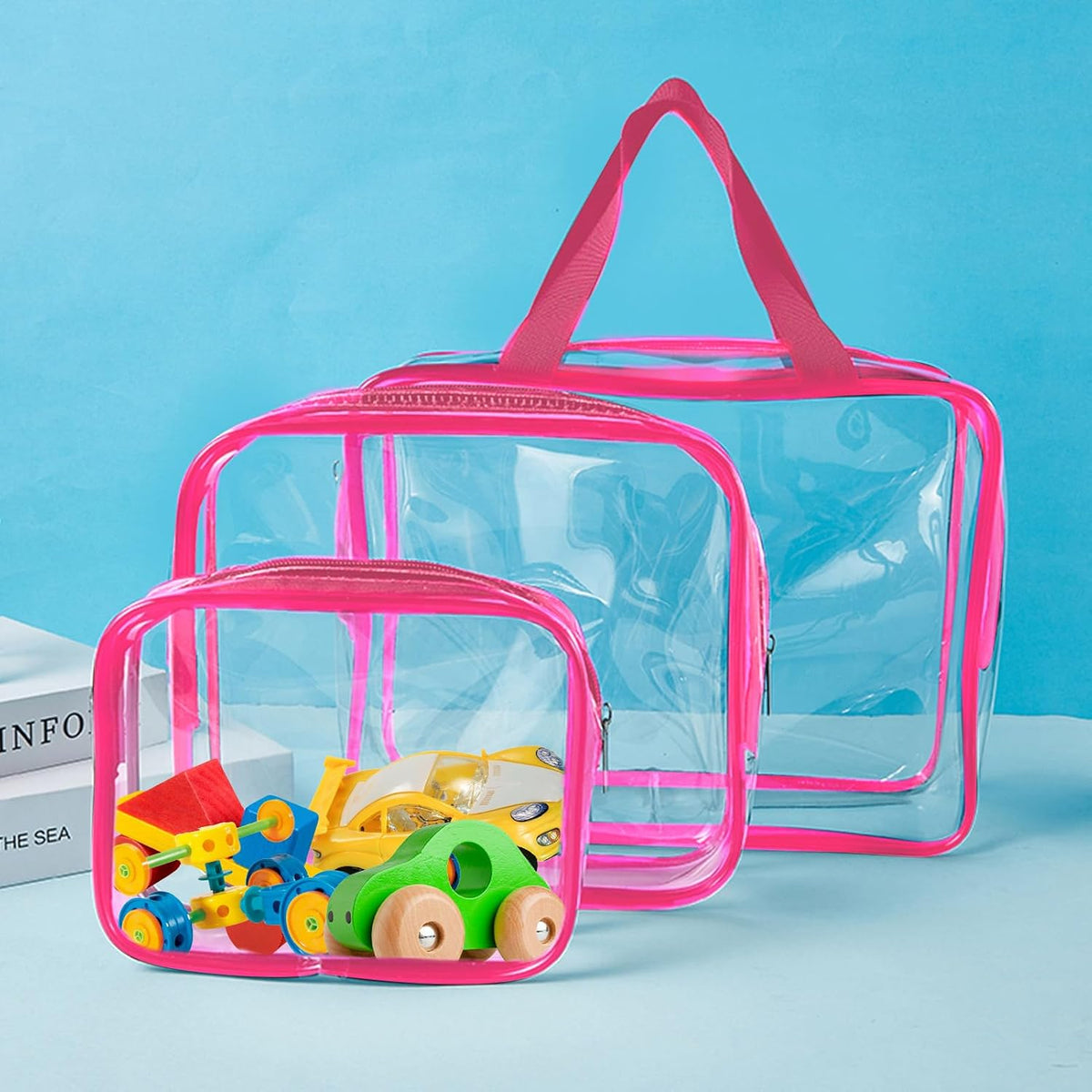 9 Packs Clear PVC Toy Storage Bags Toiletry Bags Waterproof Kids Zippered Toy Organizing Bags for Building Blocks Puzzle Stationery Black