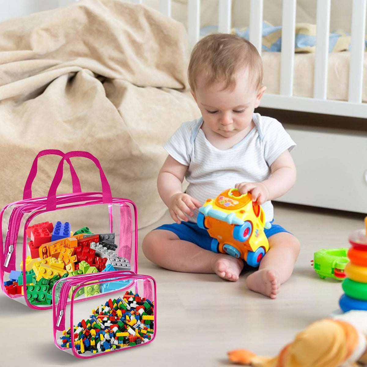 9 Packs Clear PVC Toy Storage Bags Toiletry Bags Waterproof Kids Zippered Toy Organizing Bags for Building Blocks Puzzle Stationery Black