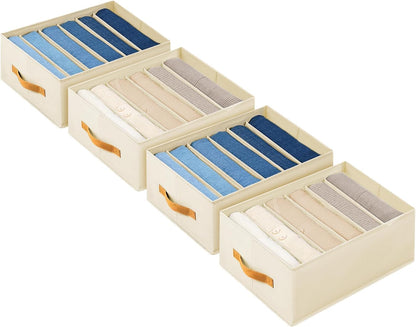 Wardrobe Clothes Organizer - Foldable Closet Drawer Organizer Dividers for Jeans, Pants, Sweater, T Shirt, Storage Bins with Handles for Shelf