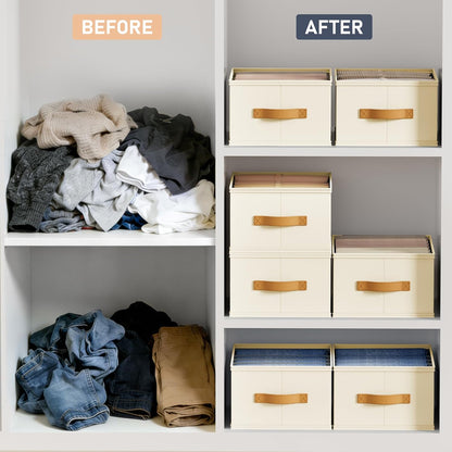 Wardrobe Clothes Organizer - Foldable Closet Drawer Organizer Dividers for Jeans, Pants, Sweater, T Shirt, Storage Bins with Handles for Shelf