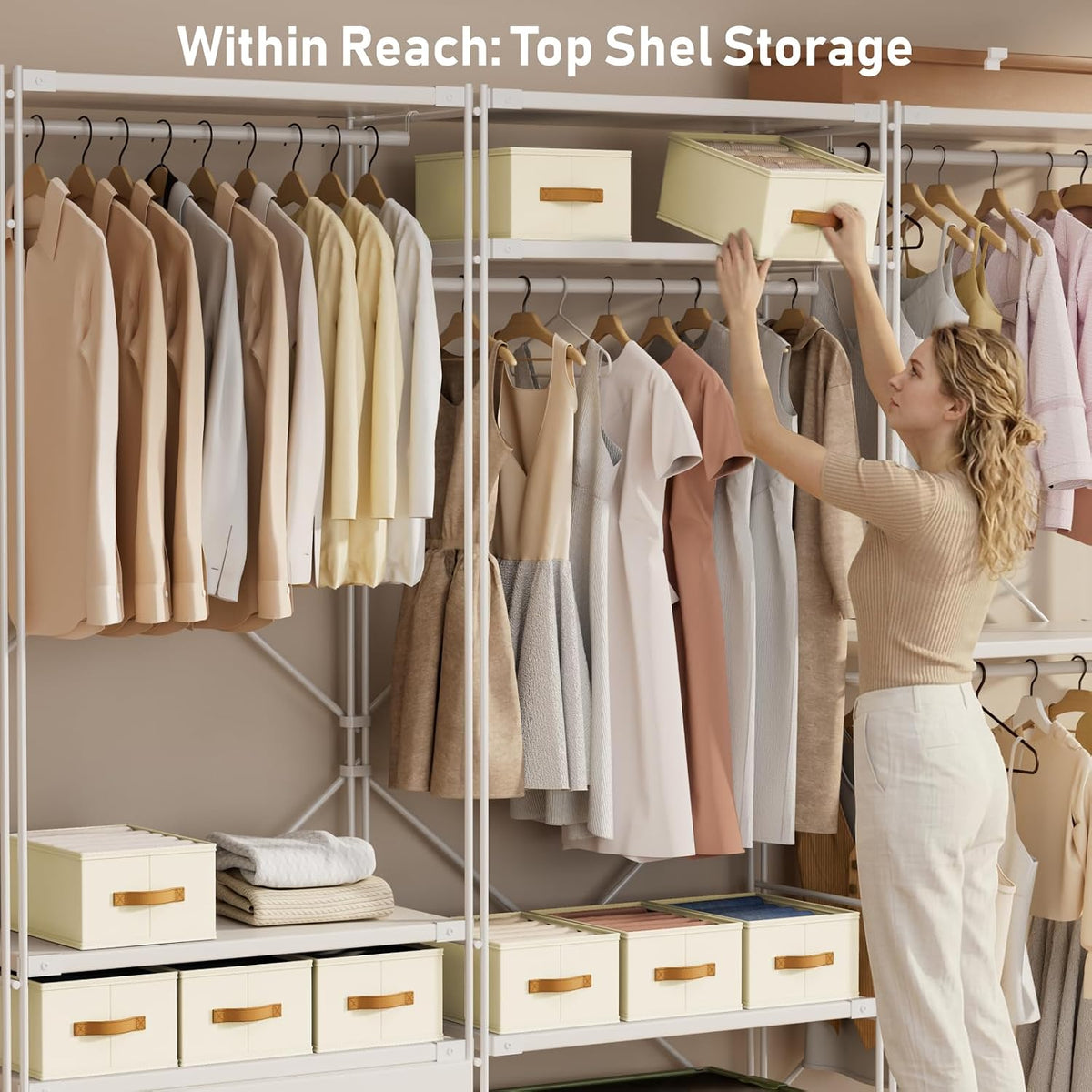Wardrobe Clothes Organizer - Foldable Closet Drawer Organizer Dividers for Jeans, Pants, Sweater, T Shirt, Storage Bins with Handles for Shelf