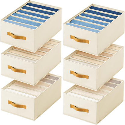 Wardrobe Clothes Organizer - Foldable Closet Drawer Organizer Dividers for Jeans, Pants, Sweater, T Shirt, Storage Bins with Handles for Shelf