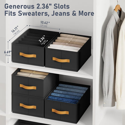 Wardrobe Clothes Organizer - Foldable Closet Drawer Organizer Dividers for Jeans, Pants, Sweater, T Shirt, Storage Bins with Handles for Shelf