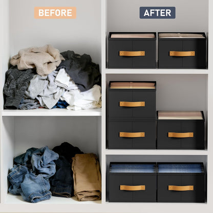 Wardrobe Clothes Organizer - Foldable Closet Drawer Organizer Dividers for Jeans, Pants, Sweater, T Shirt, Storage Bins with Handles for Shelf