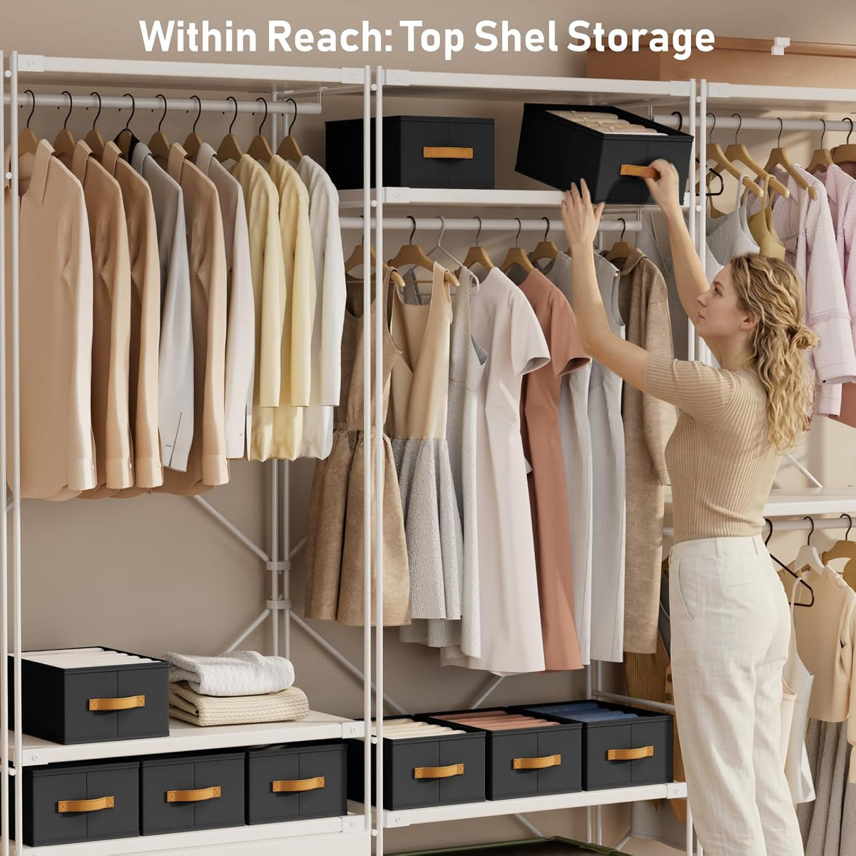 Wardrobe Clothes Organizer - Foldable Closet Drawer Organizer Dividers for Jeans, Pants, Sweater, T Shirt, Storage Bins with Handles for Shelf