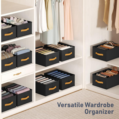 Wardrobe Clothes Organizer - Foldable Closet Drawer Organizer Dividers for Jeans, Pants, Sweater, T Shirt, Storage Bins with Handles for Shelf
