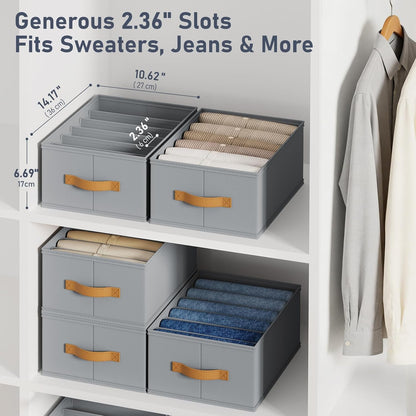 Wardrobe Clothes Organizer - Foldable Closet Drawer Organizer Dividers for Jeans, Pants, Sweater, T Shirt, Storage Bins with Handles for Shelf