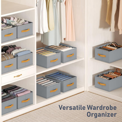 Wardrobe Clothes Organizer - Foldable Closet Drawer Organizer Dividers for Jeans, Pants, Sweater, T Shirt, Storage Bins with Handles for Shelf