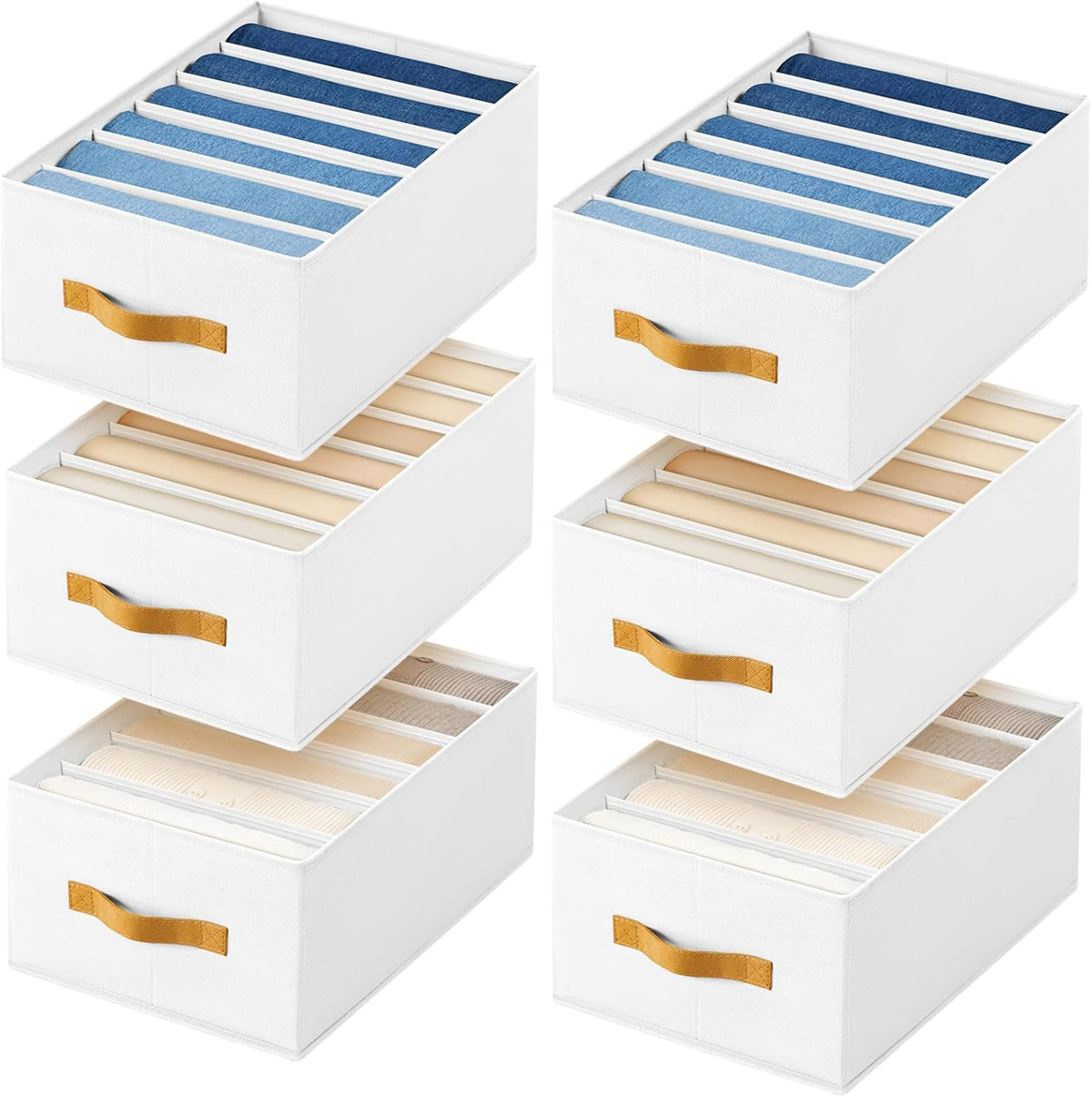 Wardrobe Clothes Organizer - Foldable Closet Drawer Organizer Dividers for Jeans, Pants, Sweater, T Shirt, Storage Bins with Handles for Shelf